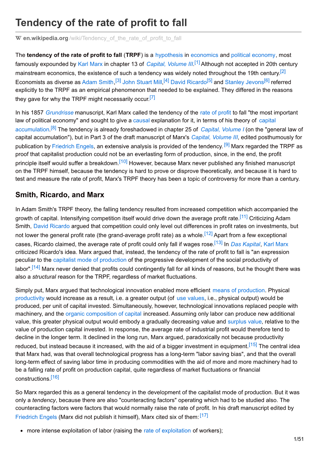 Tendency of the Rate of Profit to Fall