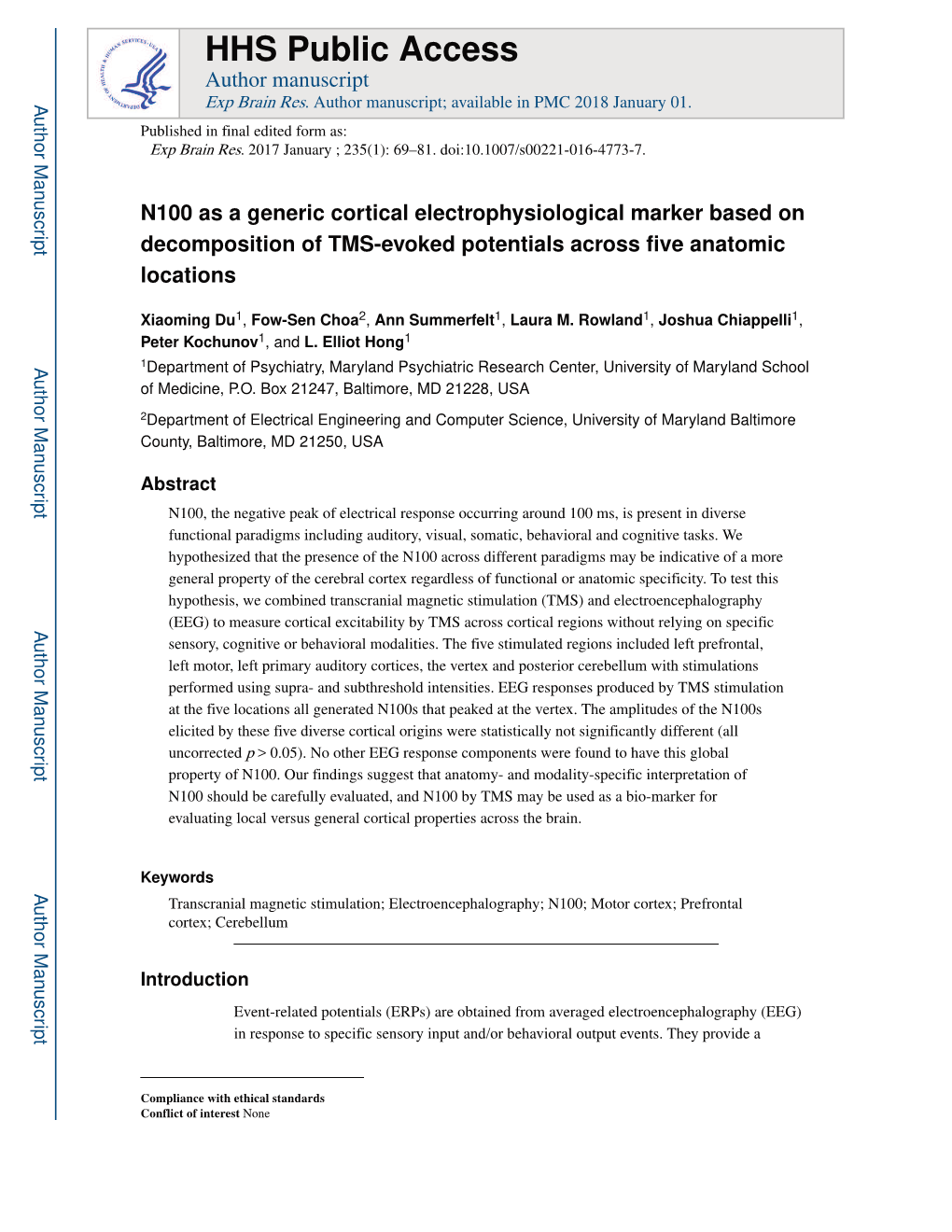 N100 As a Generic Cortical Electrophysiological Marker Based on Decomposition of TMS-Evoked Potentials Across Five Anatomic Locations