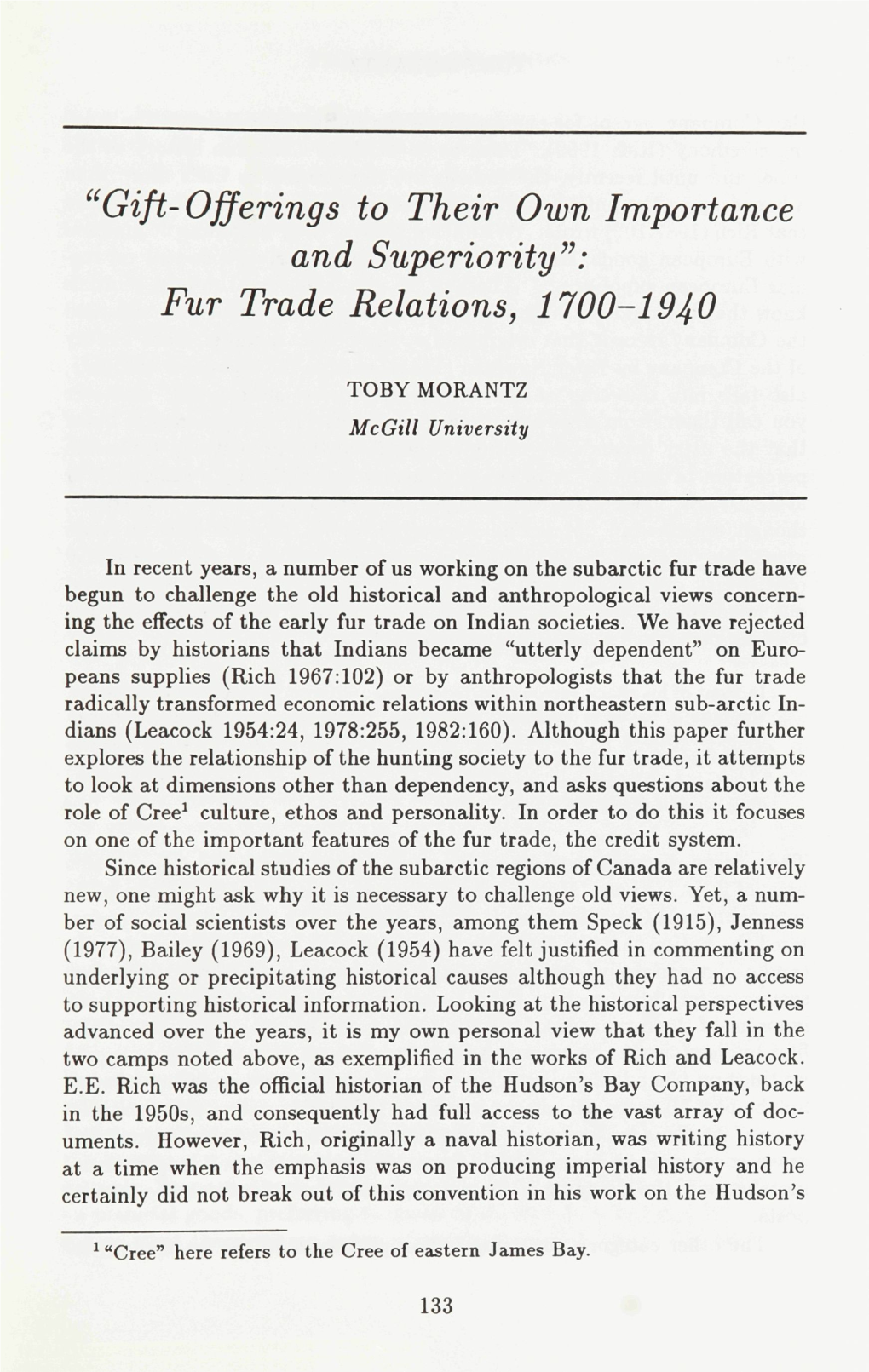 Fur Trade Relations, 1700-1940