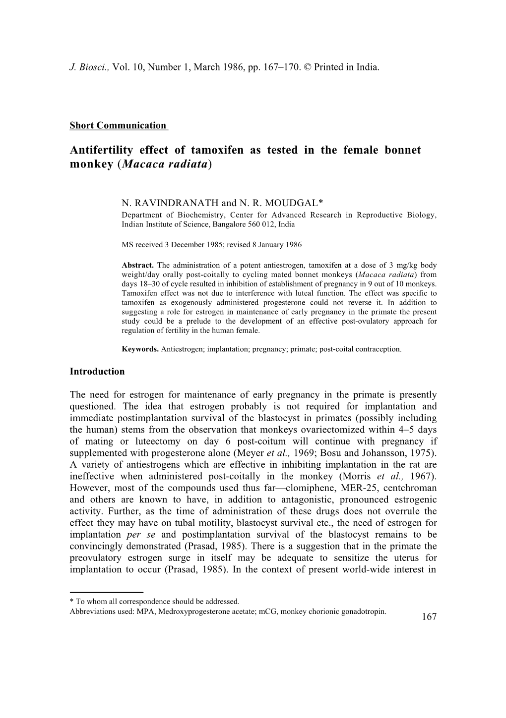 Antifertility Effect of Tamoxifen As Tested in the Female Bonnet Monkey ( <Emphasis Type=