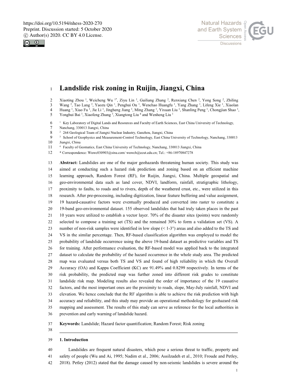 Landslide Risk Zoning in Ruijin, Jiangxi, China