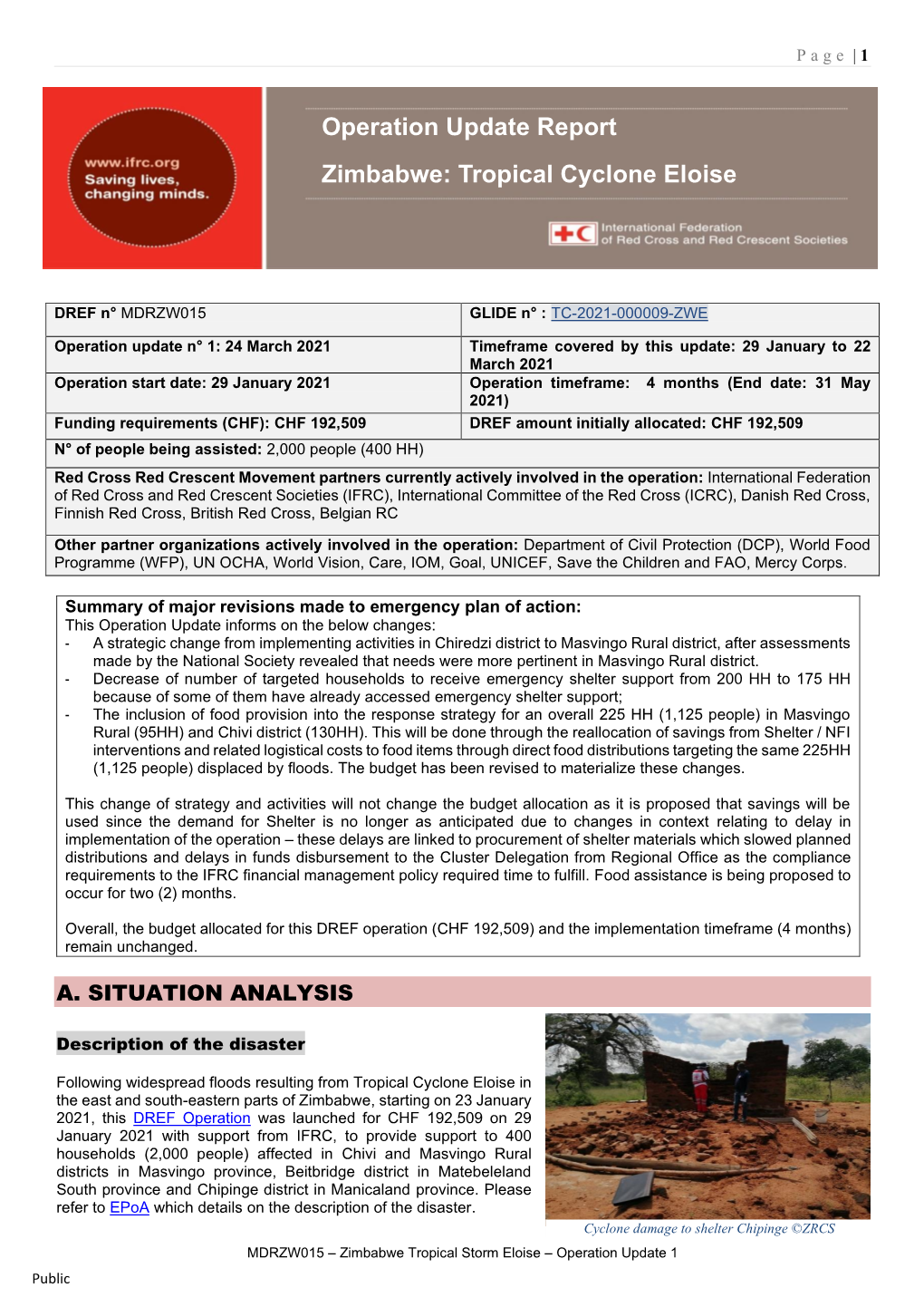 Operation Update Report Zimbabwe: Tropical Cyclone Eloise
