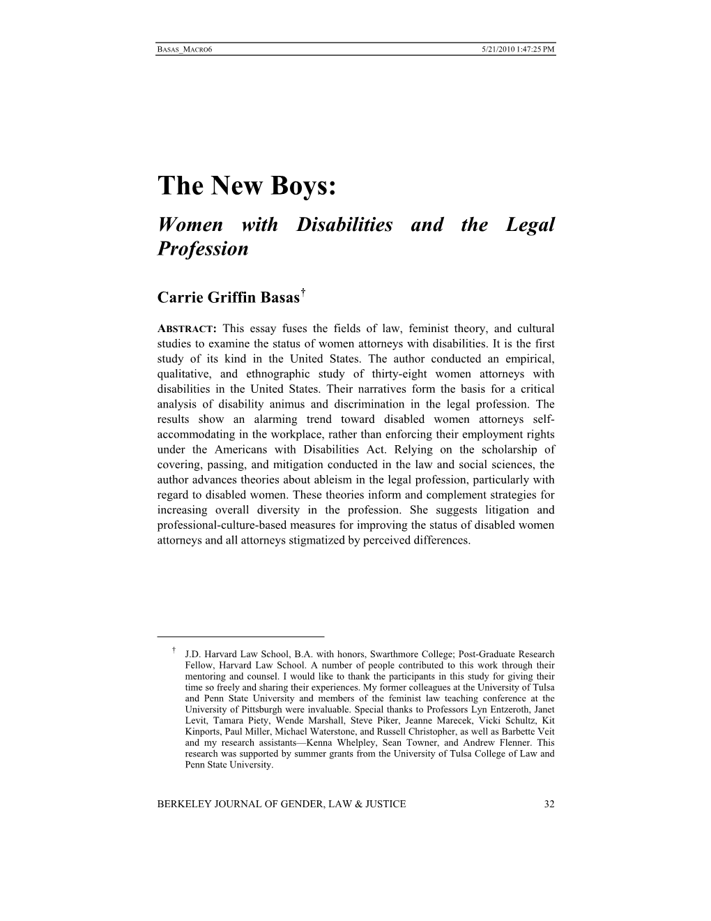 The New Boys: Women with Disabilities and the Legal Profession