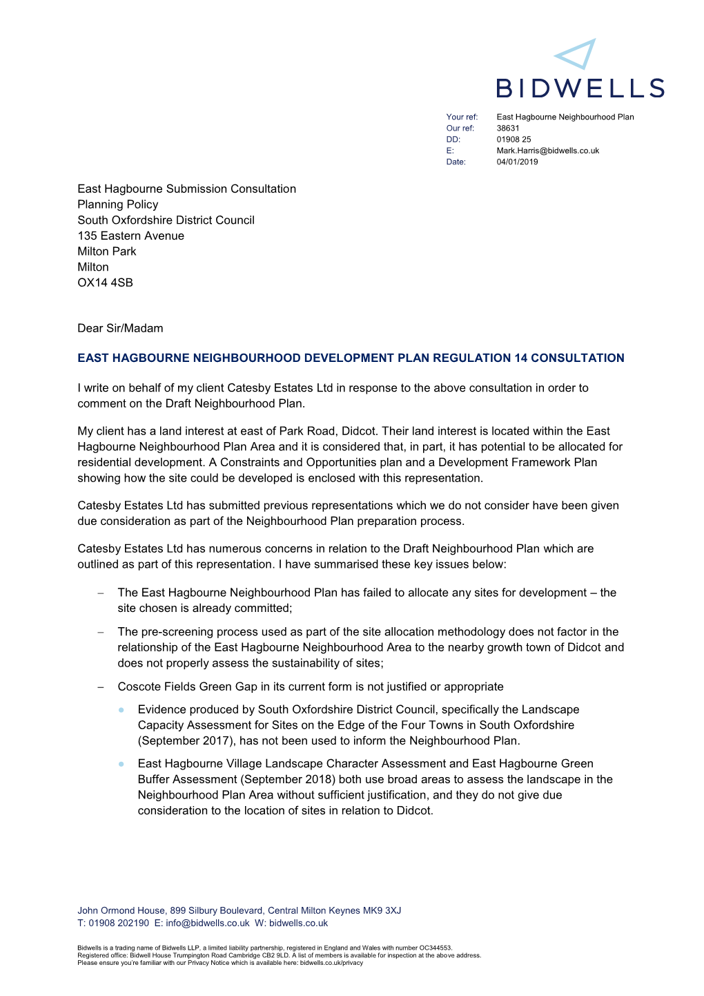 East Hagbourne Submission Consultation Planning Policy South Oxfordshire District Council 135 Eastern Avenue Milton Park Milton OX14 4SB