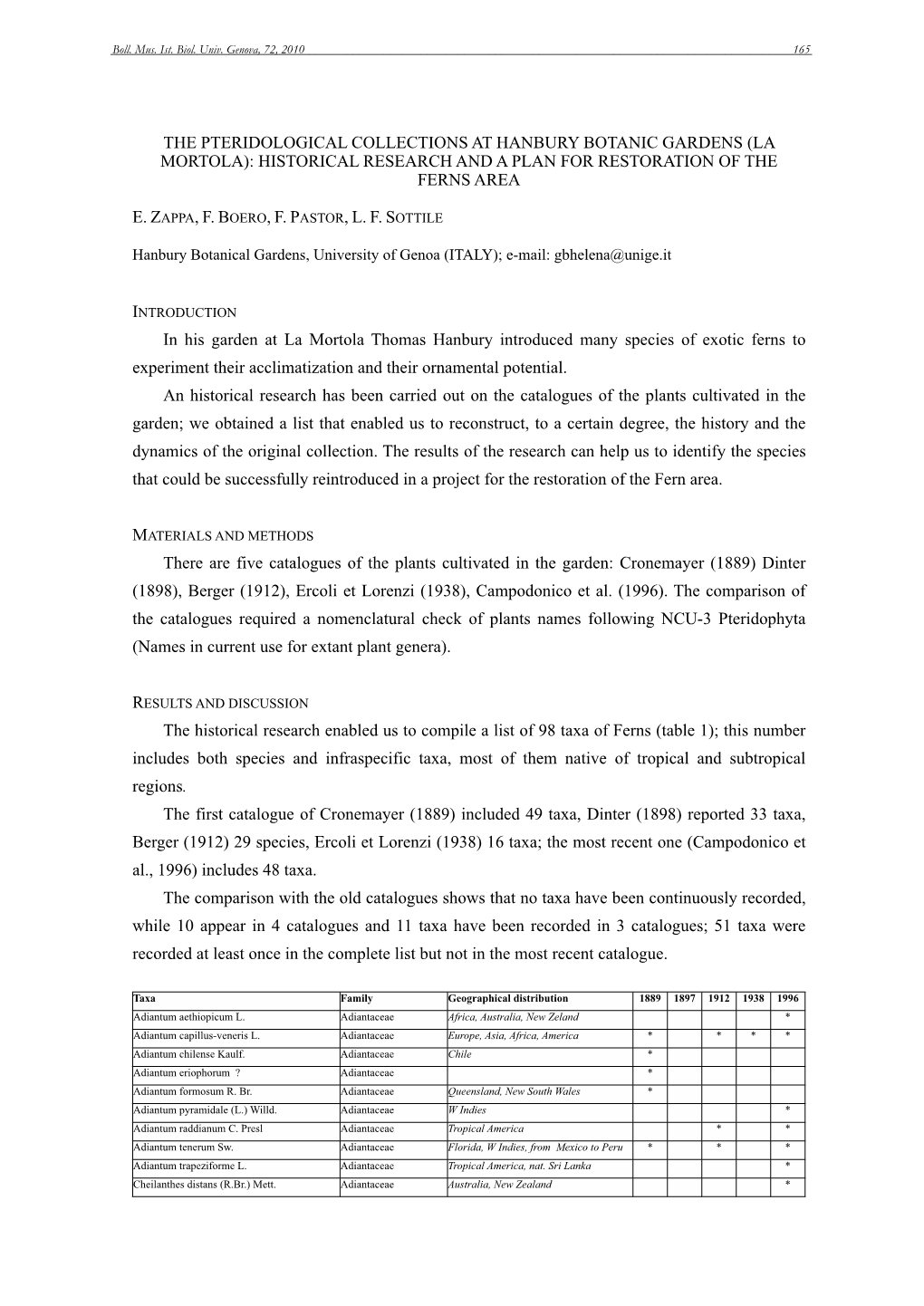 La Mortola): Historical Research and a Plan for Restoration of the Ferns Area