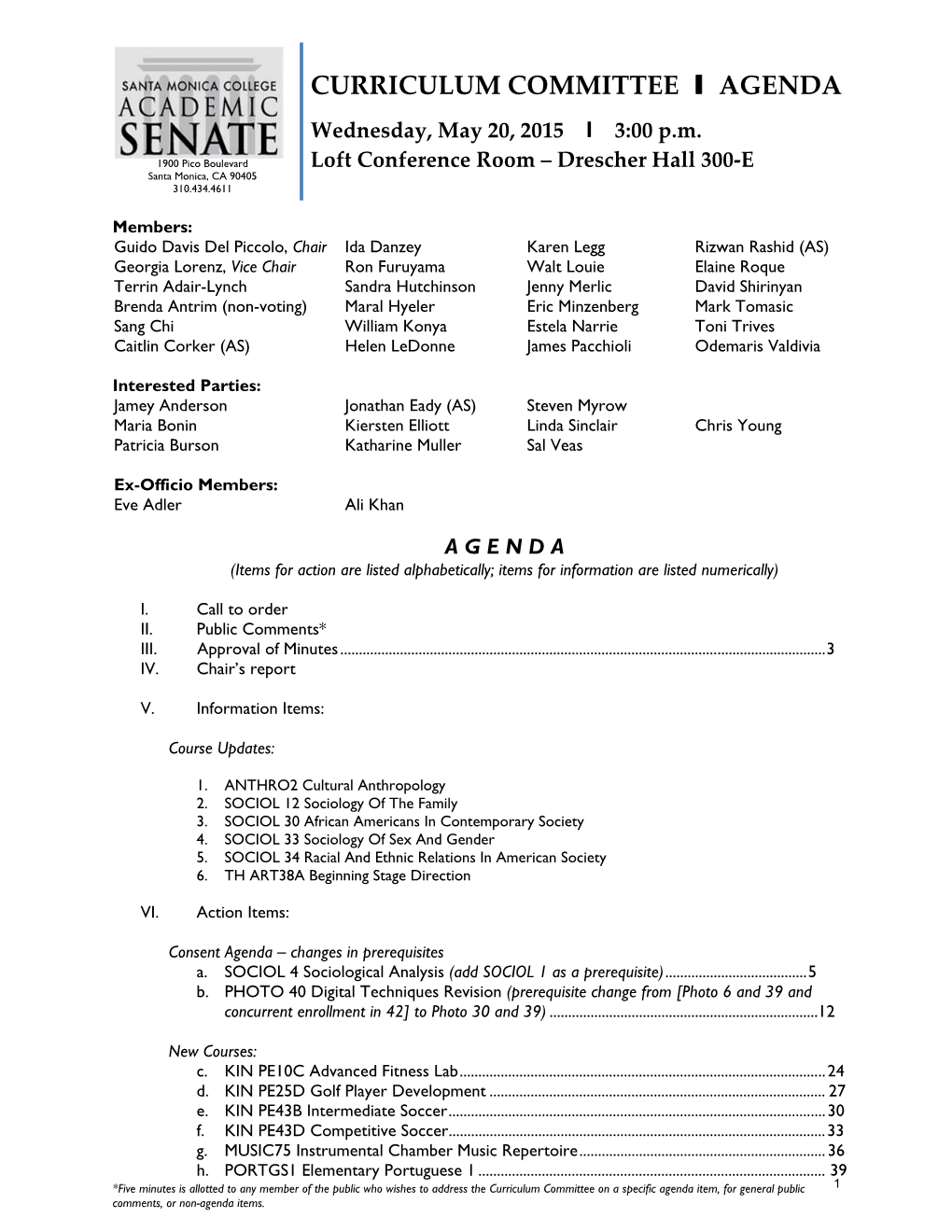 Curriculum Committee Agenda May 20, 2015