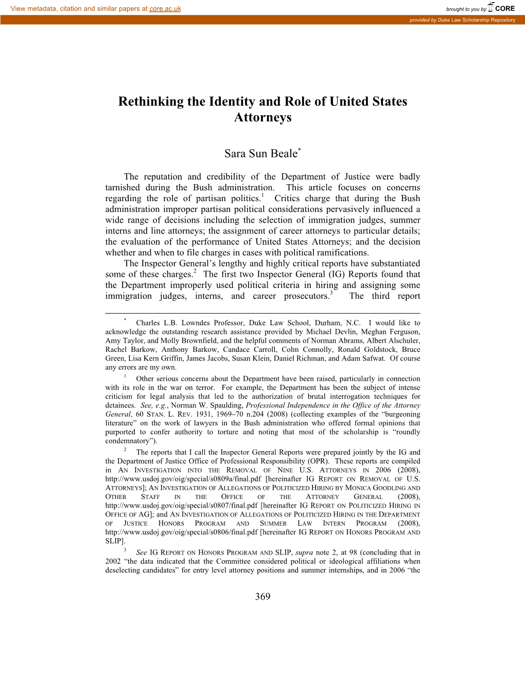 Rethinking the Identity and Role of United States Attorneys