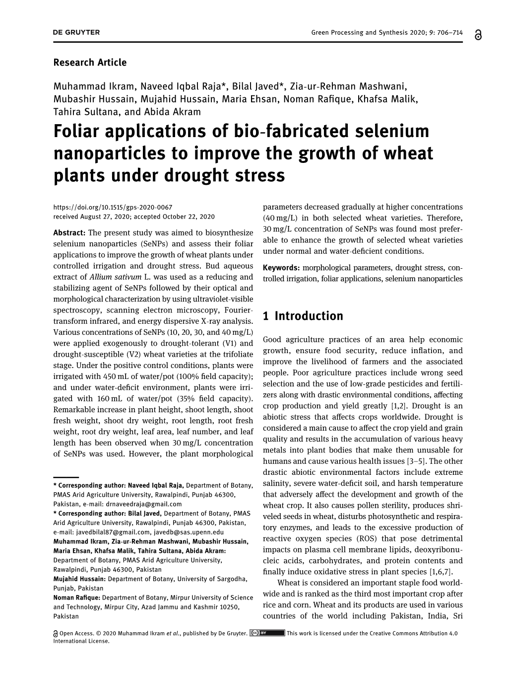 Foliar Applications of Bio-Fabricated Selenium Nanoparticles to Improve