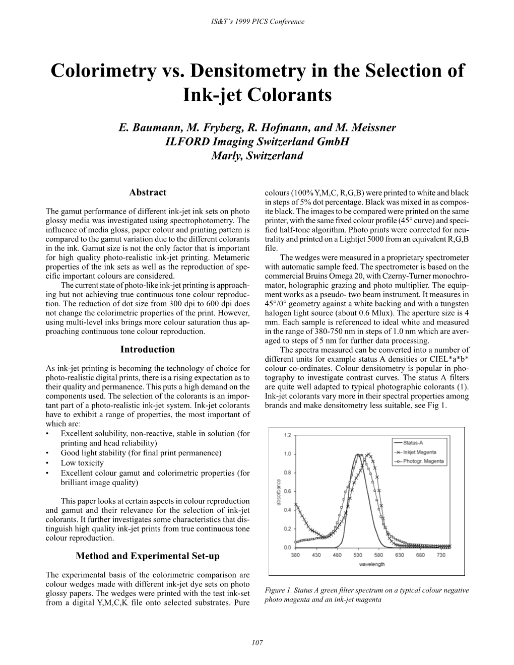 Colorimetry Vs. Densitometry in the Selection of Ink-Jet Colorants