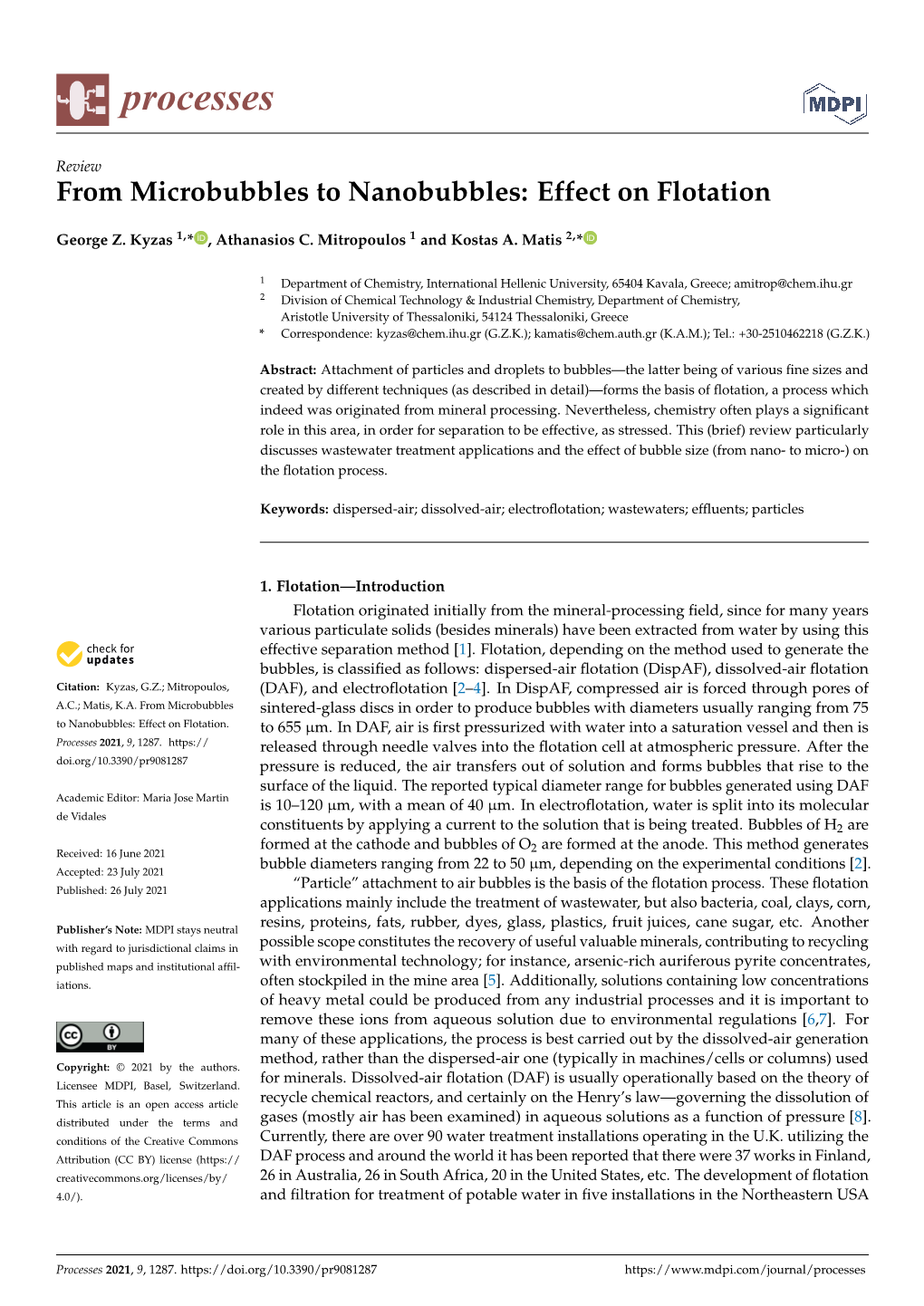 From Microbubbles to Nanobubbles: Effect on Flotation