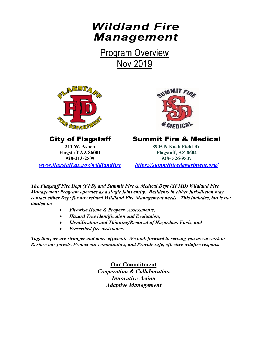 Wildland Fire Management Program Overview Nov 2019