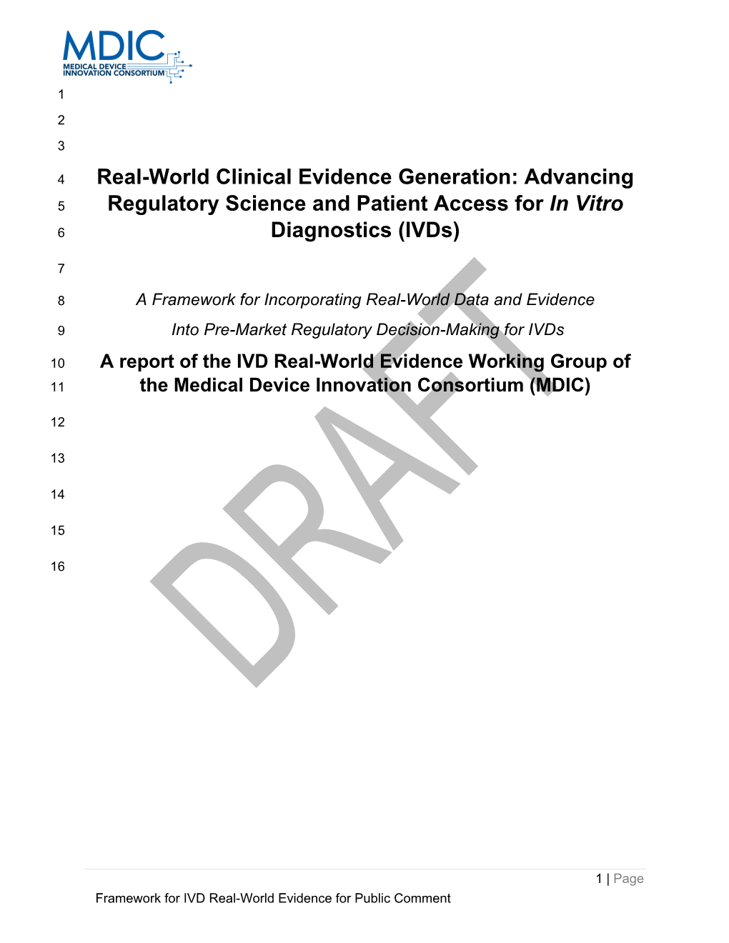 MDIC IVD RWE Framework for Public Comment