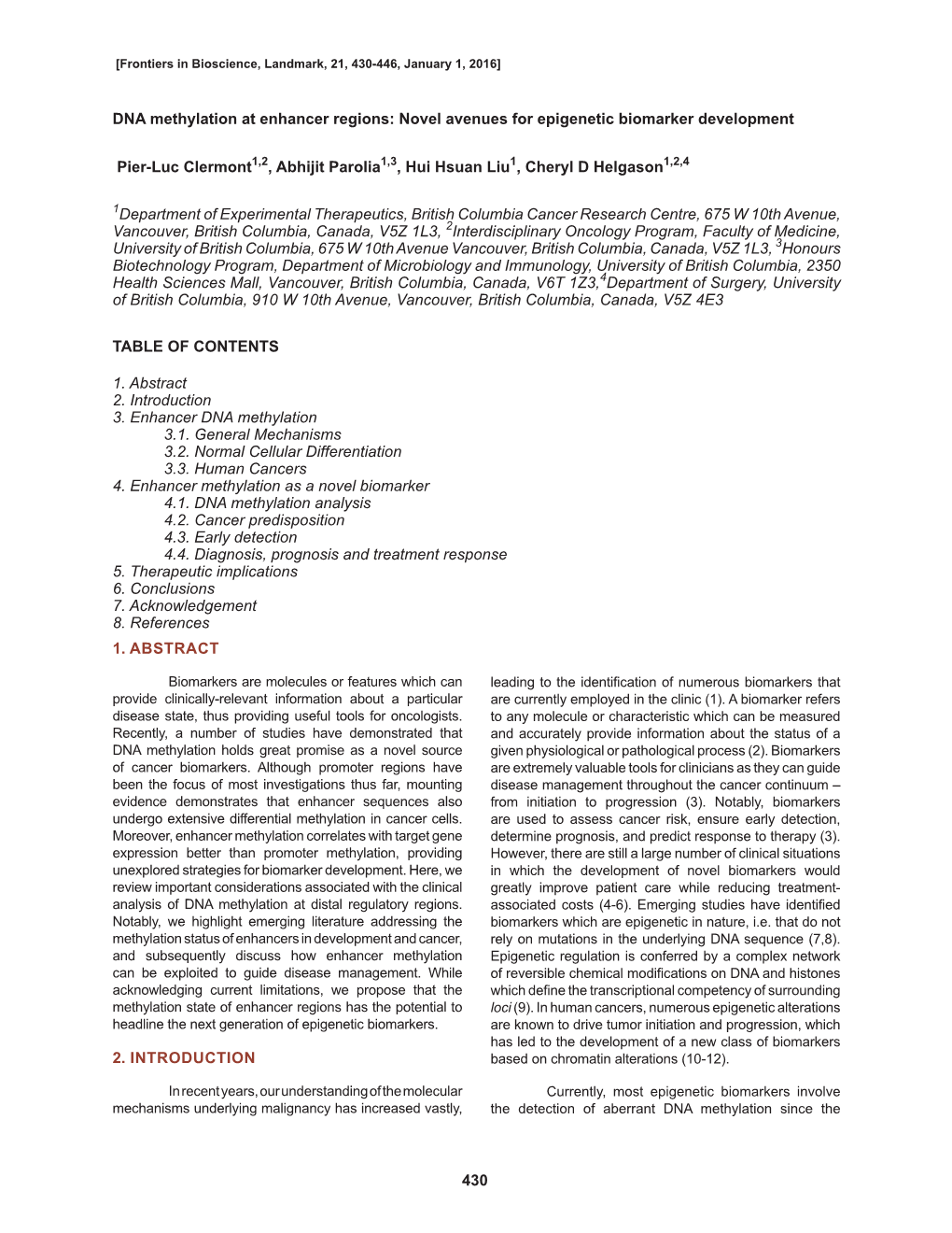 430 1. ABSTRACT 2. INTRODUCTION DNA Methylation at Enhancer