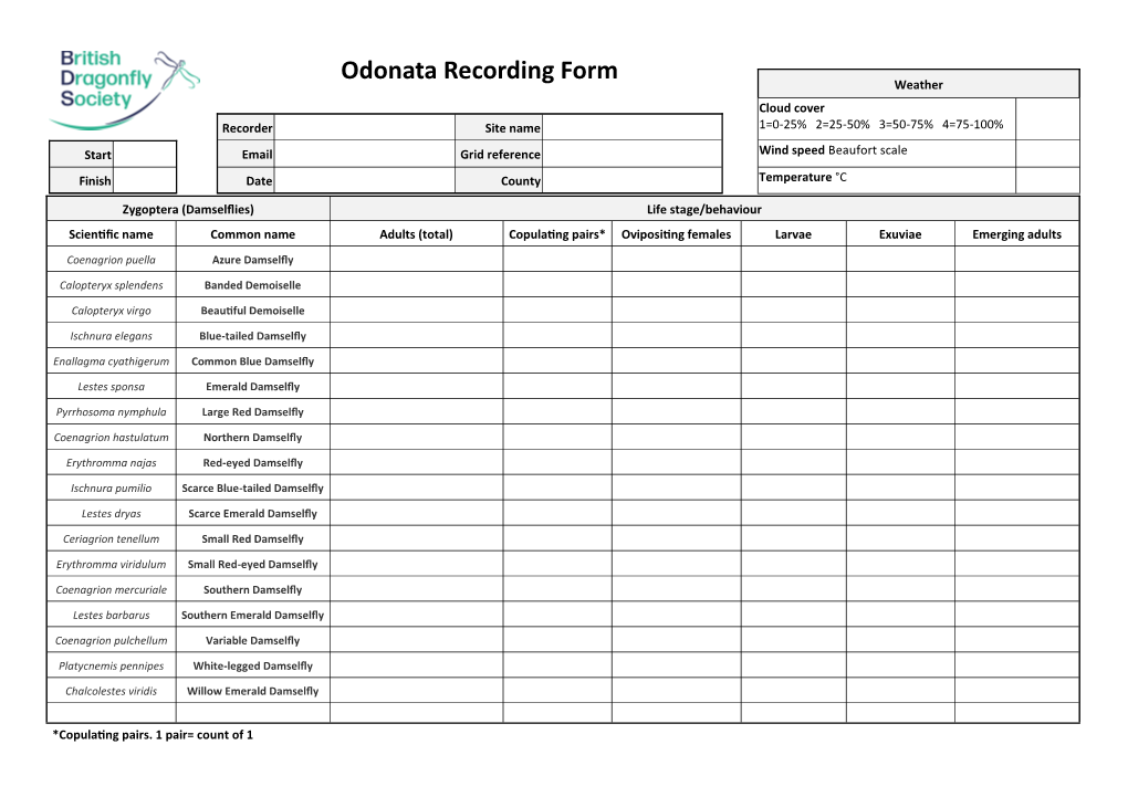 Odonata Recording Form