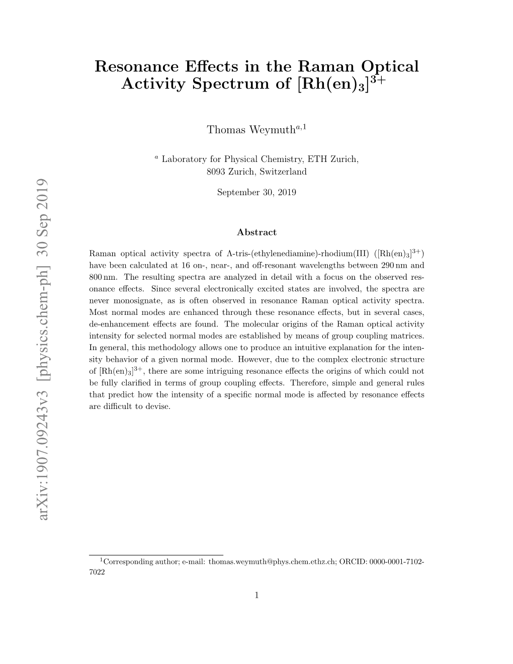 Resonance Effects in the Raman Optical Activity Spectrum of [Rh(En)3]
