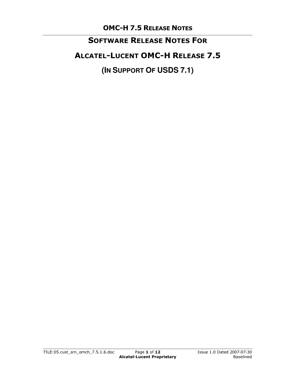 Software Release Notes for Alcatel-Lucent Omc-H
