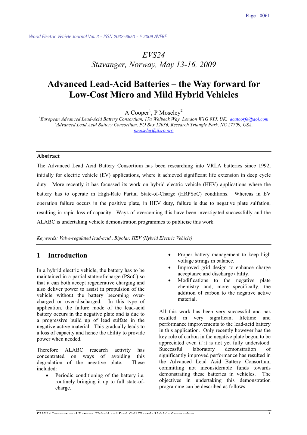 Advanced Lead-Acid Batteries – the Way Forward for Low-Cost Micro and Mild Hybrid Vehicles