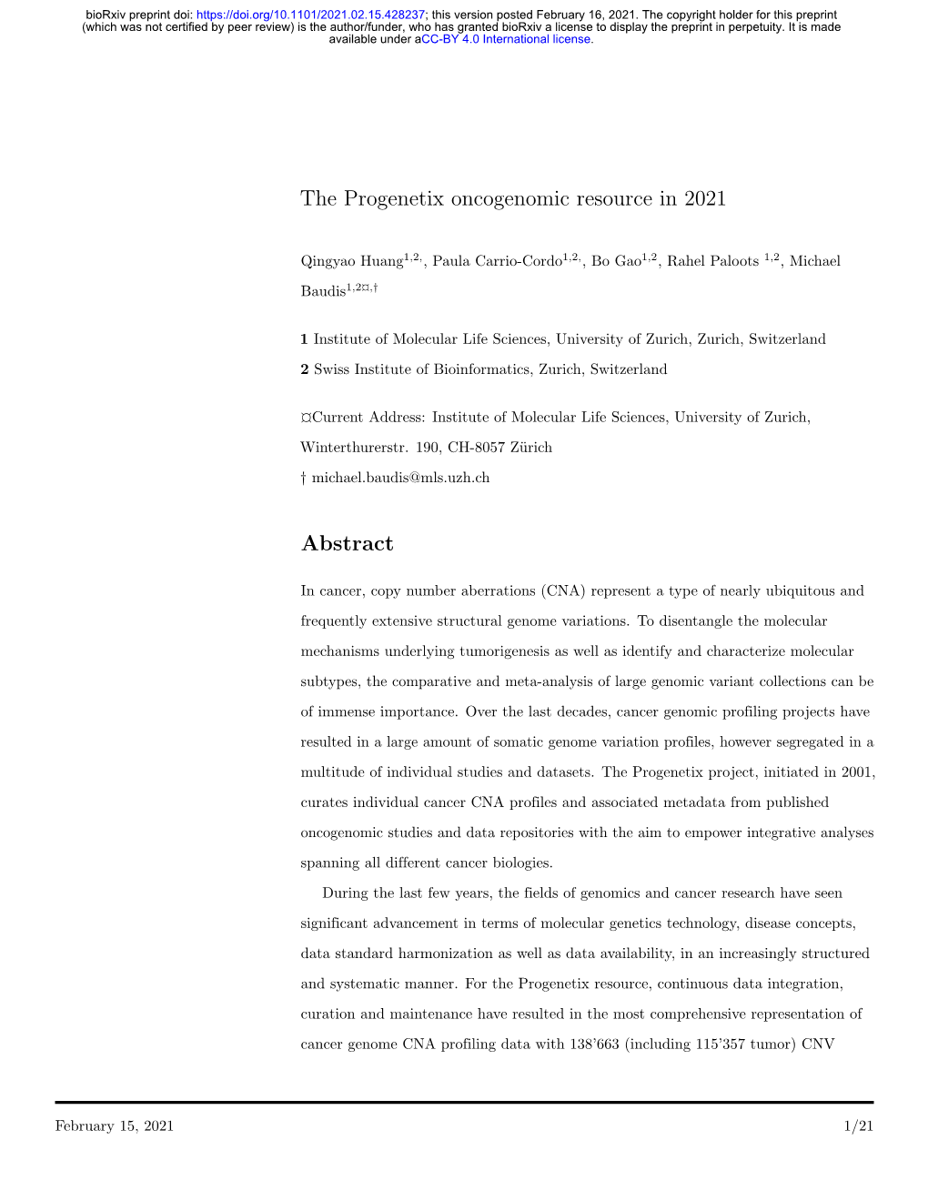 The Progenetix Oncogenomic Resource in 2021