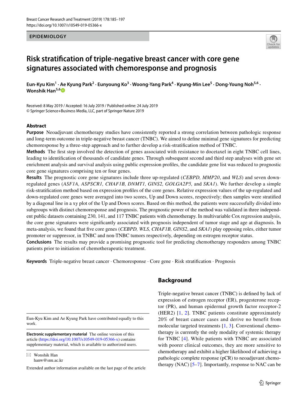 Risk Stratification of Triple-Negative Breast Cancer with Core Gene