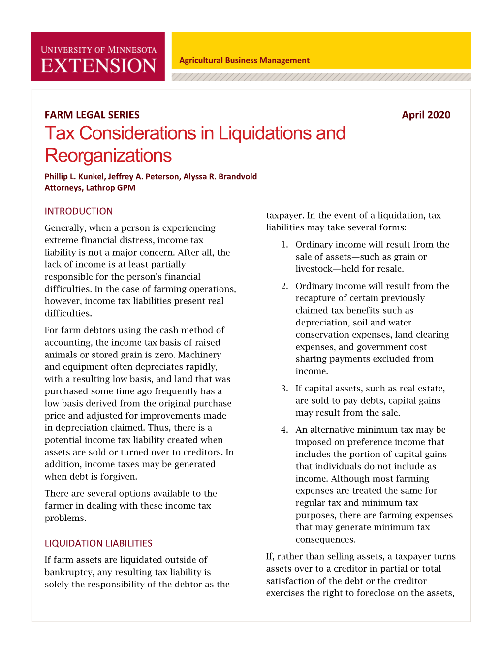 Tax Considerations in Liquidations and Reorganizations Phillip L