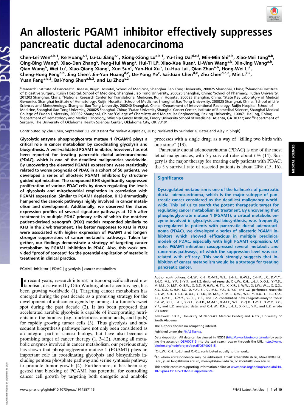 An Allosteric PGAM1 Inhibitor Effectively Suppresses Pancreatic Ductal Adenocarcinoma