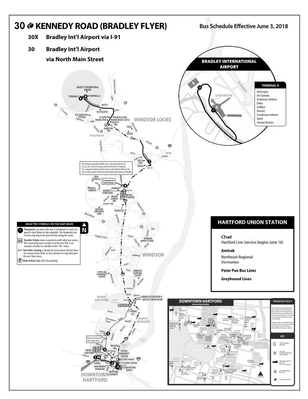 30 KENNEDY ROAD (BRADLEY FLYER) Bus Schedule Effective June 3, 2018 30X Bradley Int’L Airport Via I-91