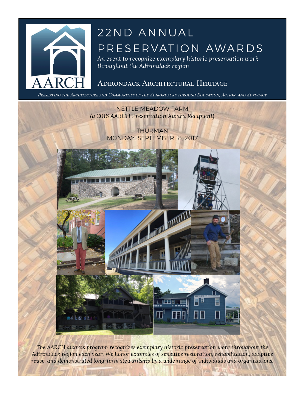 22ND ANNUAL PRESERVATION AWARDS an Event to Recognize Exemplary Historic Preservation Work Throughout the Adirondack Region