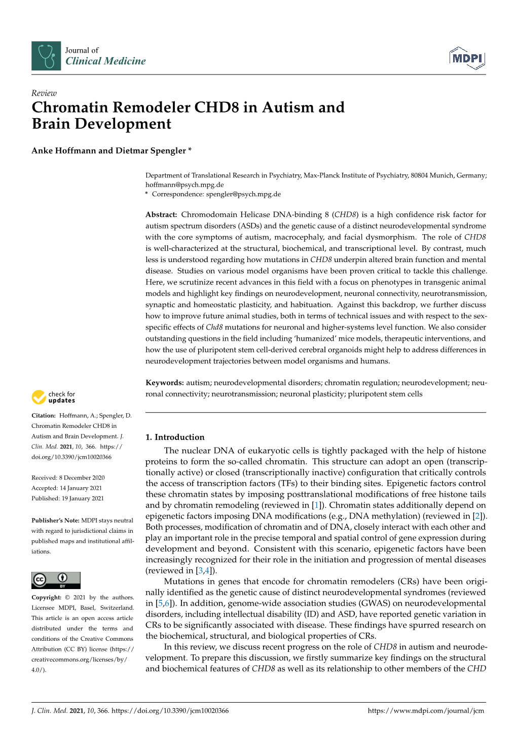 Chromatin Remodeler CHD8 in Autism and Brain Development