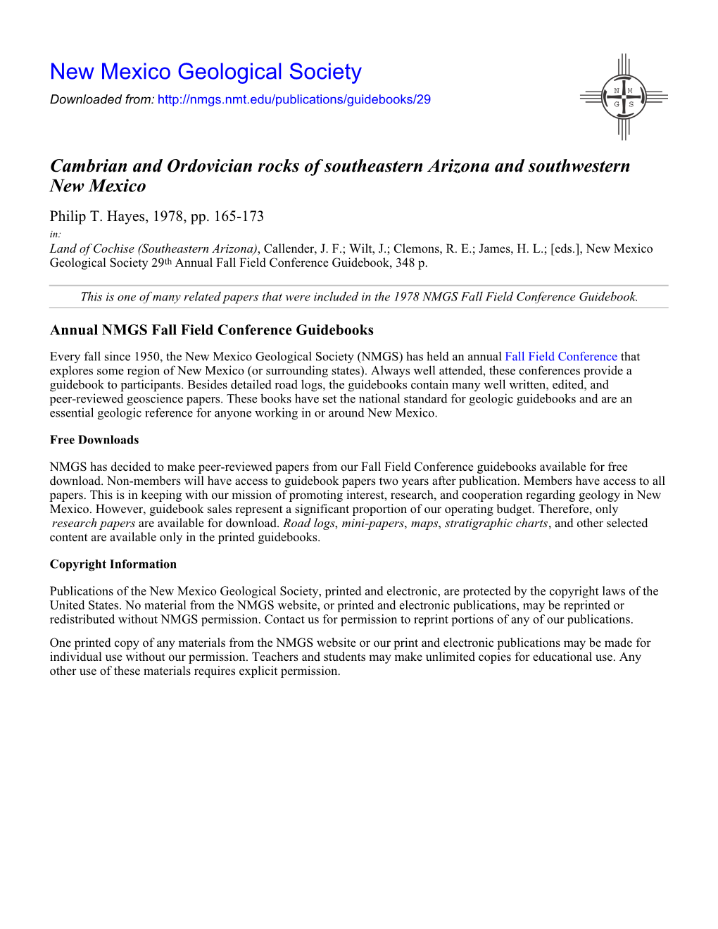 Cambrian and Ordovician Rocks of Southeastern Arizona and Southwestern New Mexico Philip T