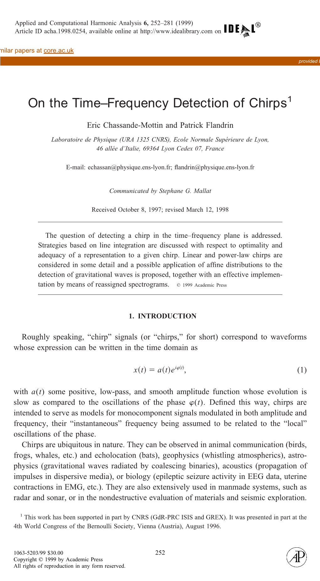 On the Time-Frequency Detection of Chirps