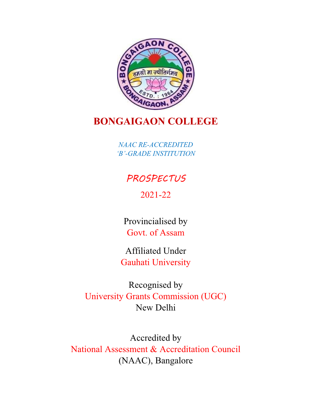 Bongaigaon College Prospectus 2021-22.Pdf