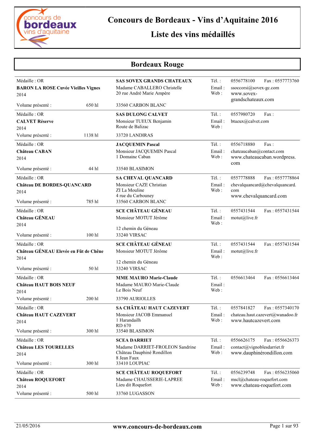 Les Médaillés Vins Rouges Et Rosés 2016 [PDF]