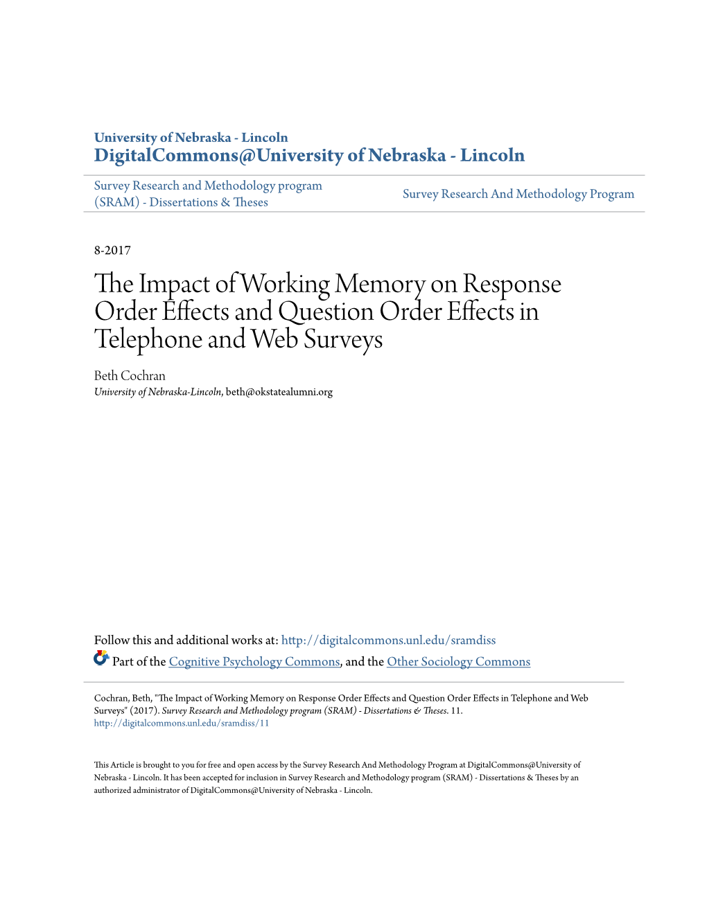 The Impact of Working Memory on Response Order Effects And