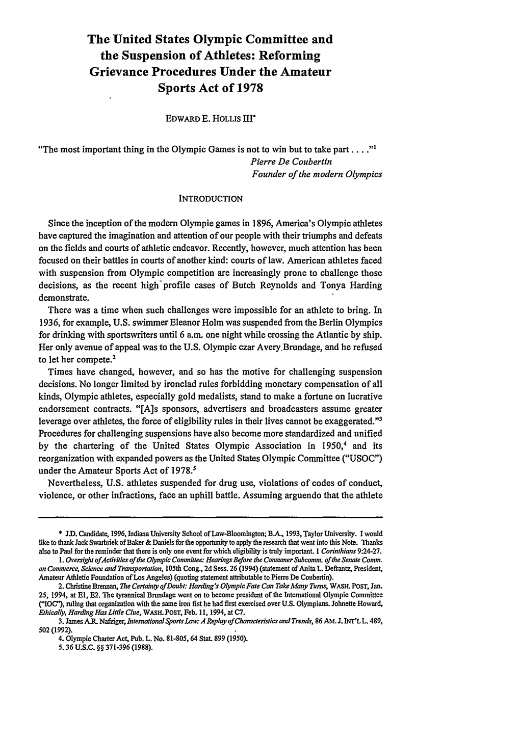 The United States Olympic Committee and the Suspension of Athletes: Reforming Grievance Procedures Under the Amateur Sports Act of 1978