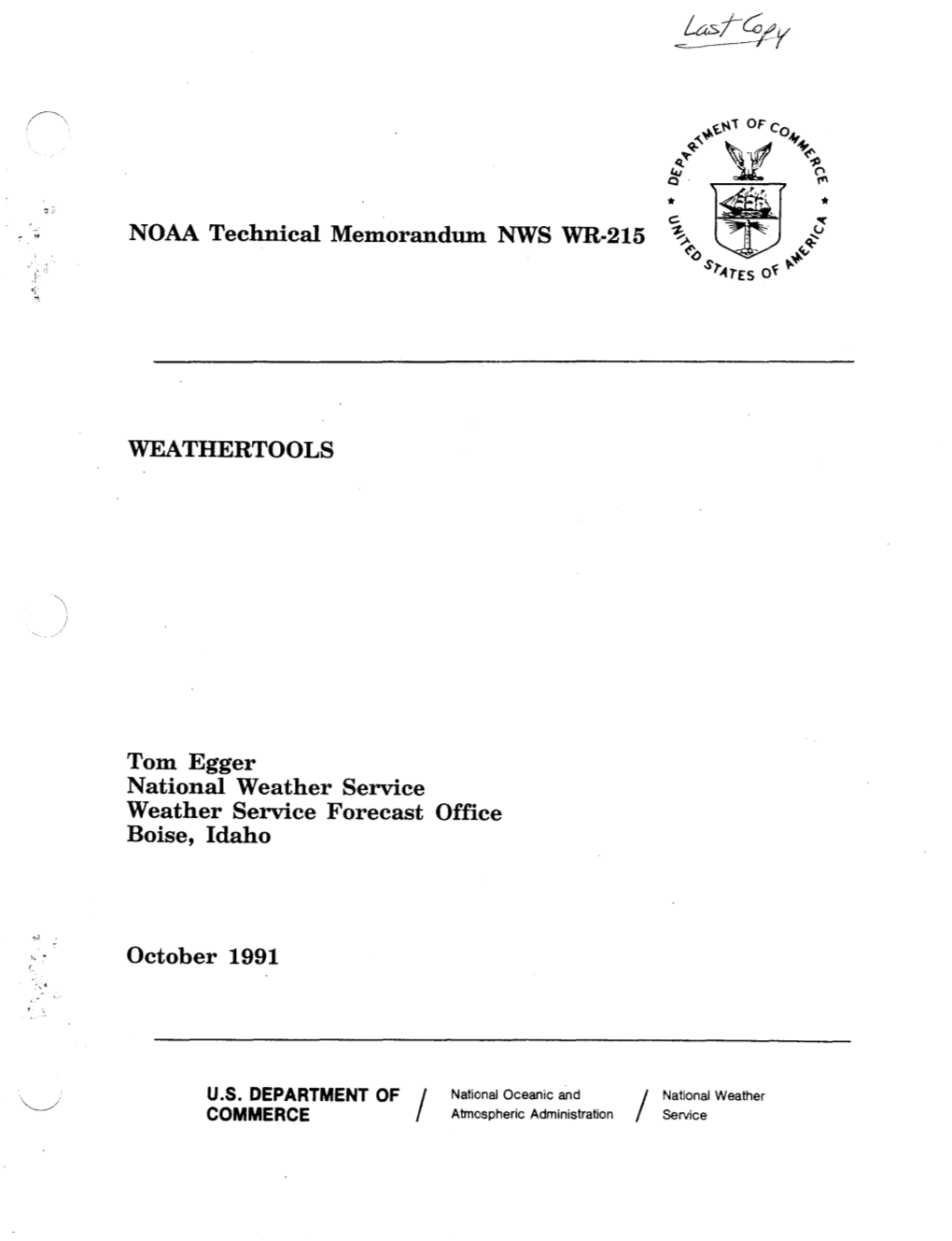 NOAA Technical Memorandum NWS WR-215 WEATHERTOOLS Tom