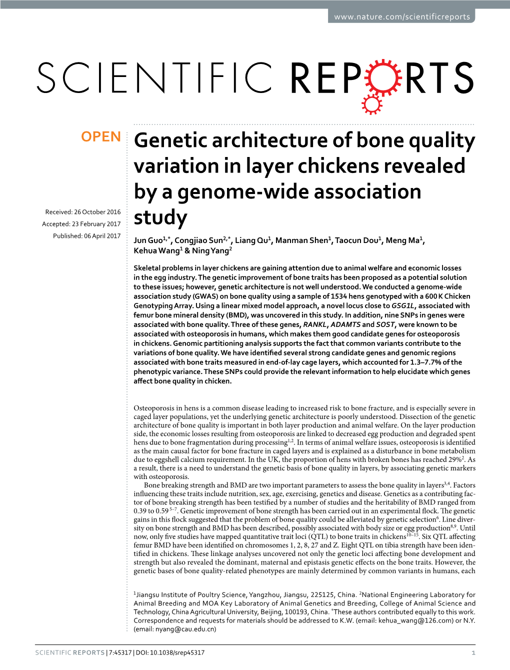 Genetic Architecture of Bone Quality Variation in Layer Chickens Revealed
