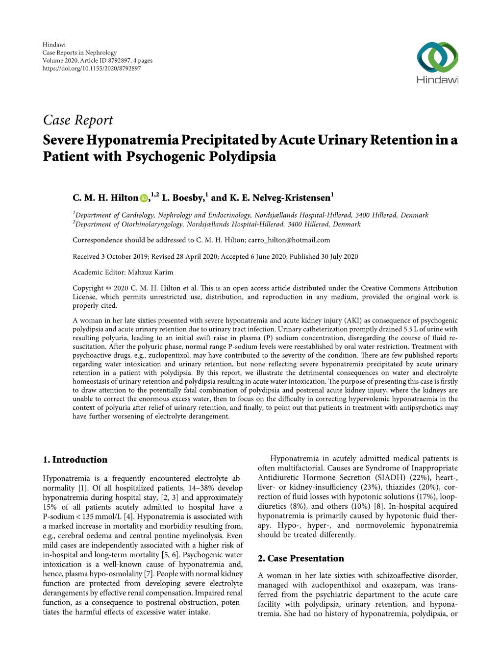 Severe Hyponatremia Precipitated by Acute Urinary Retention in a Patient with Psychogenic Polydipsia