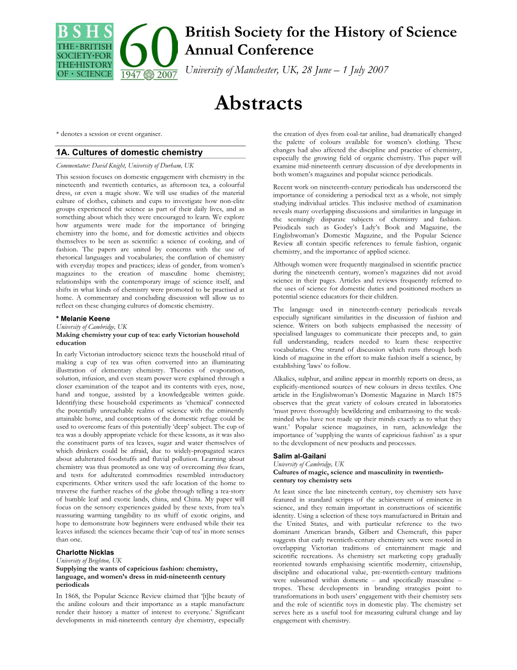 Abstracts of All Papers