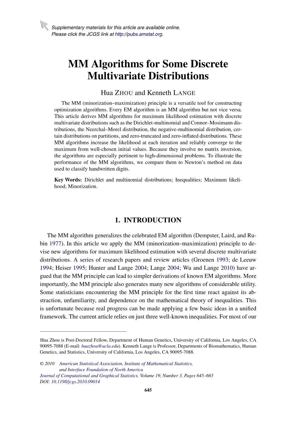 MM Algorithms for Some Discrete Multivariate Distributions