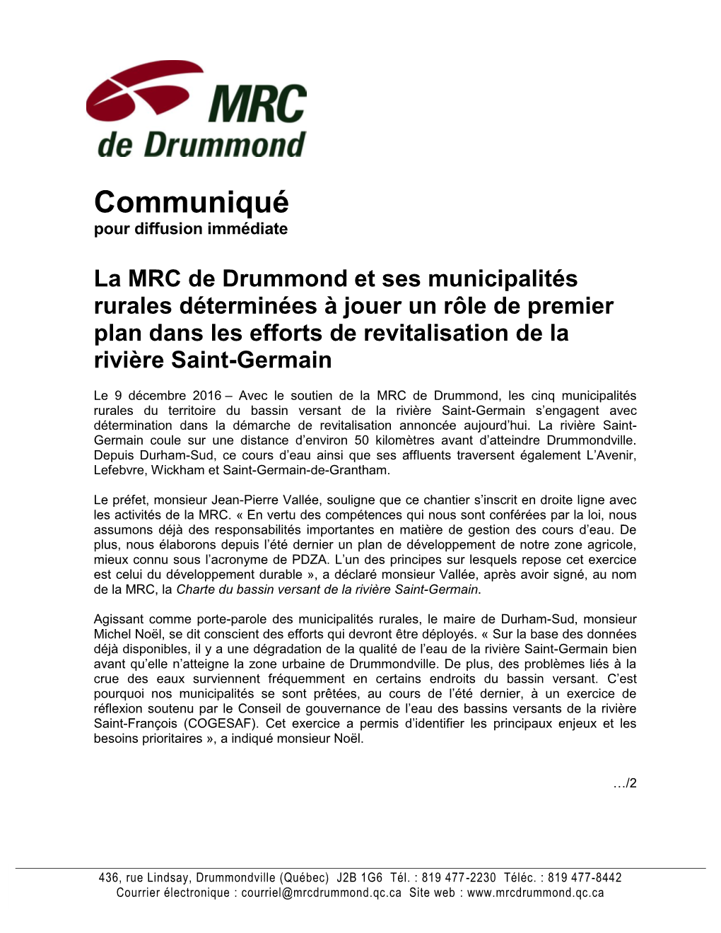 Communiqué De Presse De La MRC De