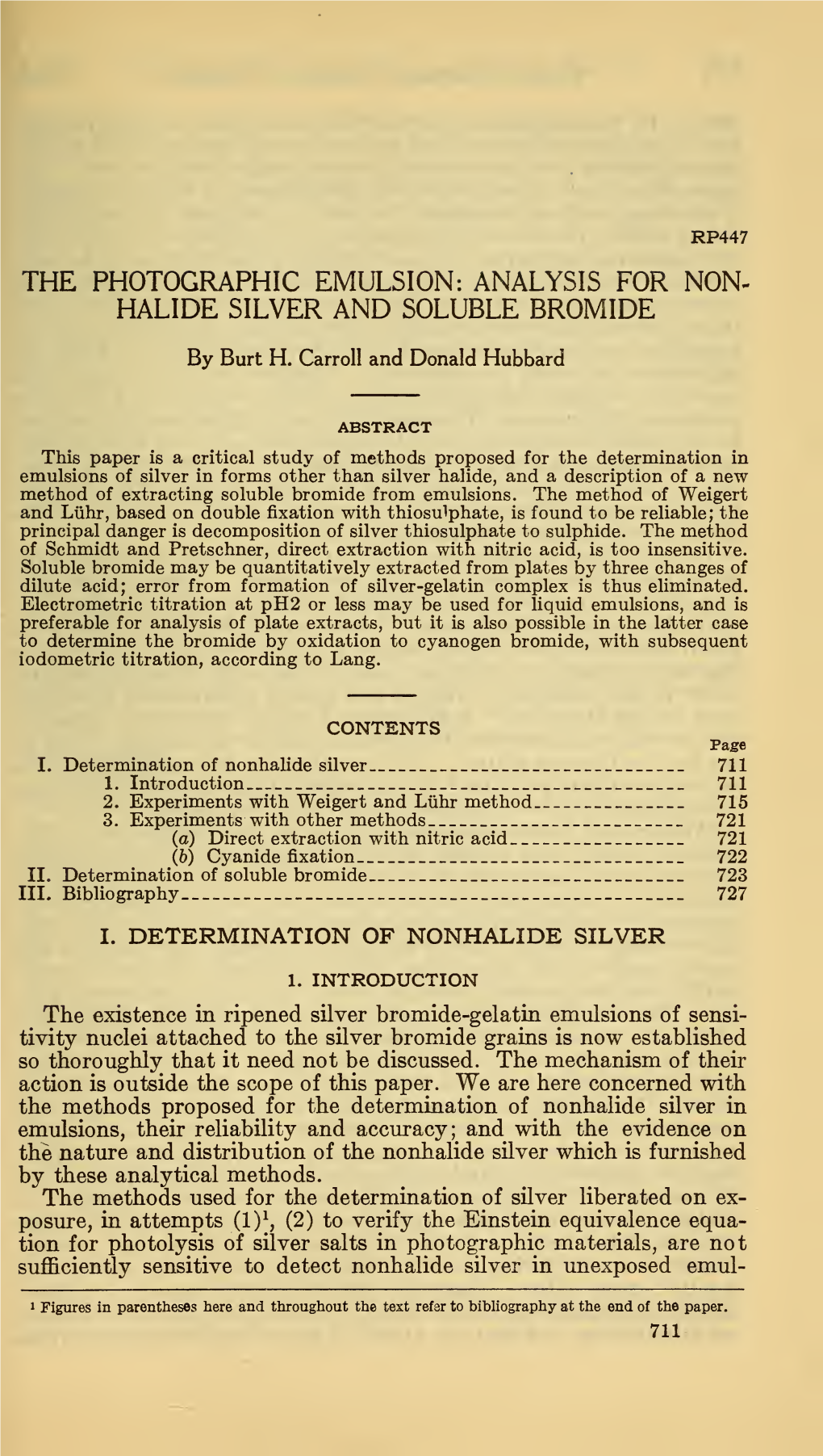 The Photographic Emulsion: Analysis for Non- Halide Silver and Soluble Bromide