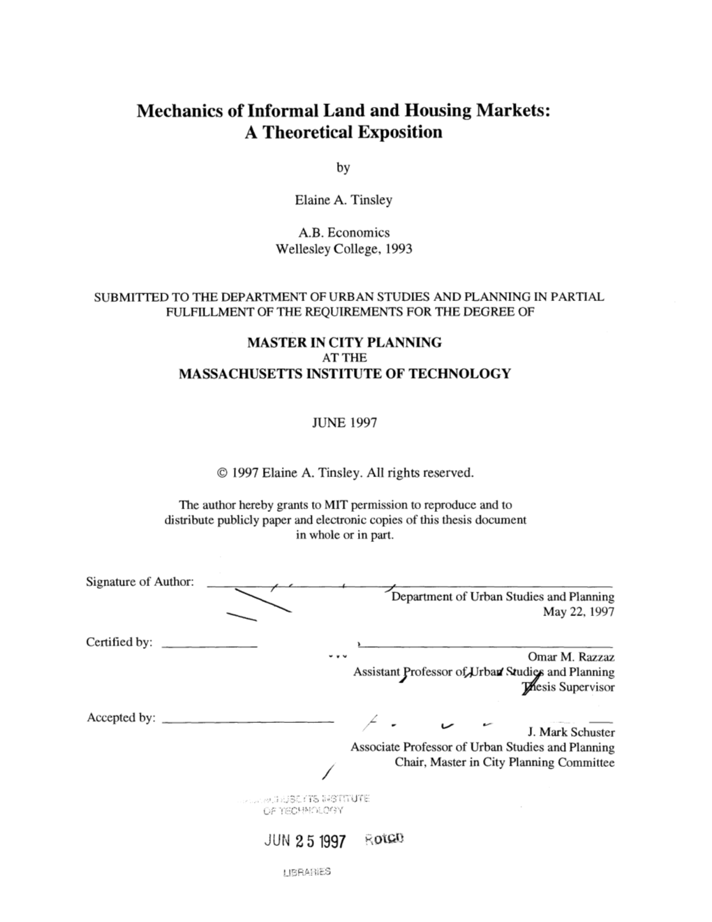 Mechanics of Informal Land and Housing Markets: a Theoretical Exposition