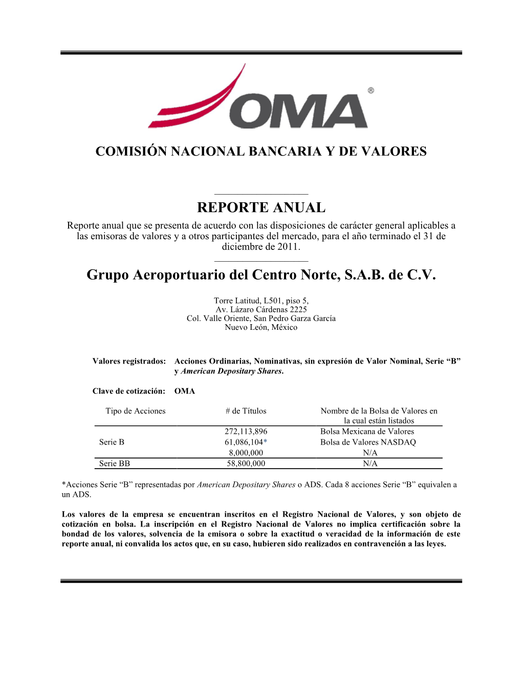 REPORTE ANUAL Grupo Aeroportuario Del Centro