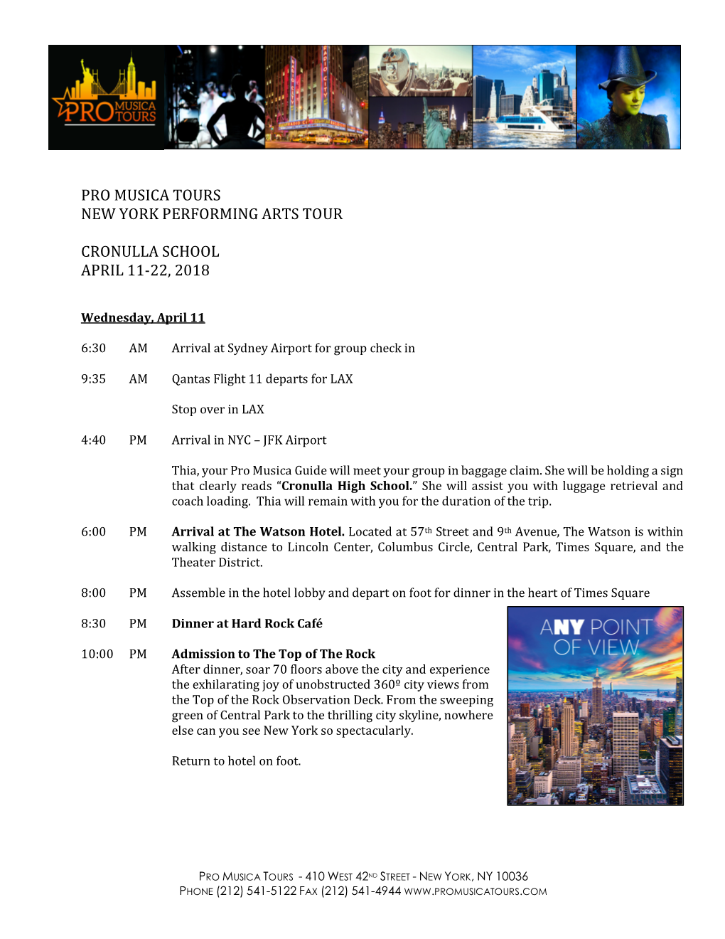 Cronulla Website Itinerary PL