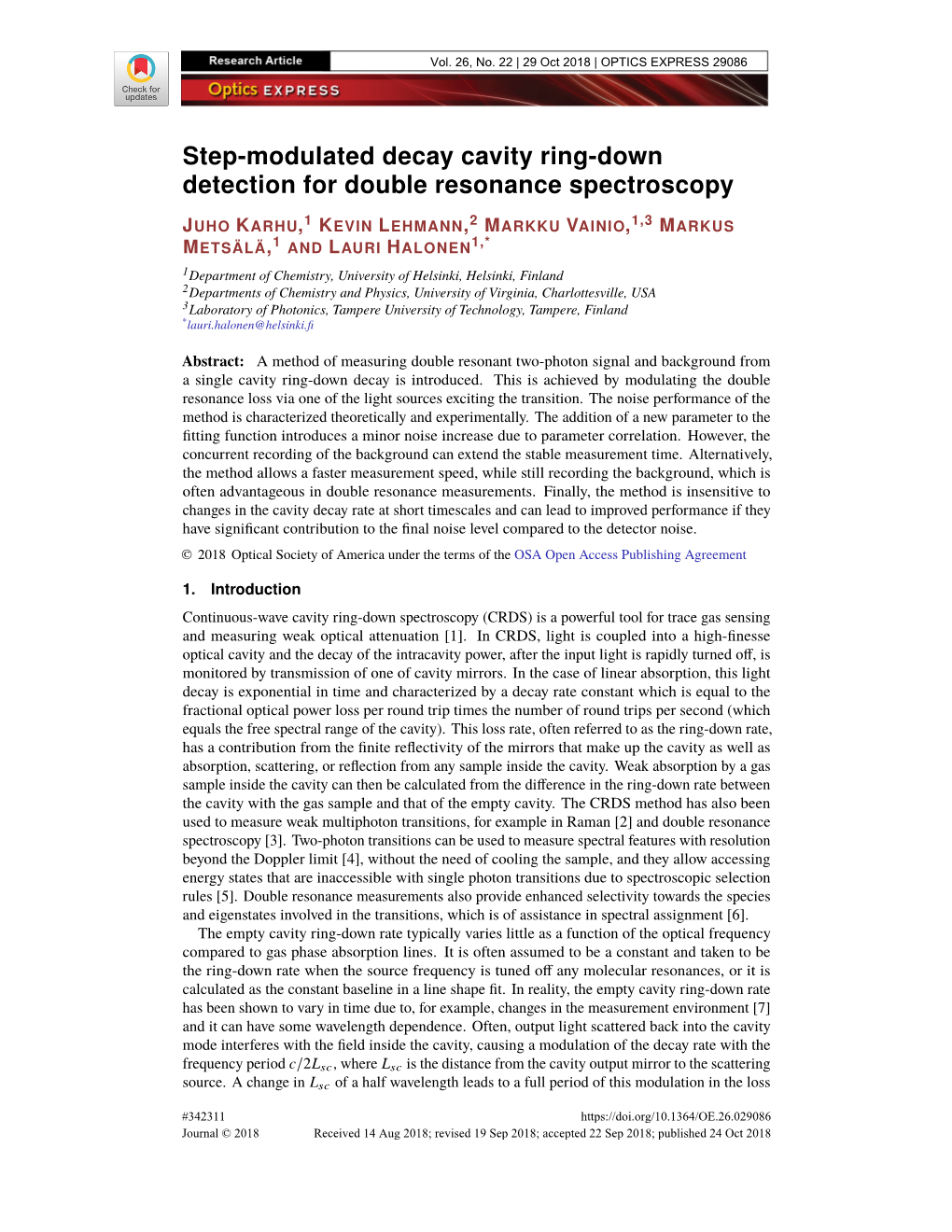 Step-Modulated Decay Cavity Ring-Down Detection for Double Resonance Spectroscopy