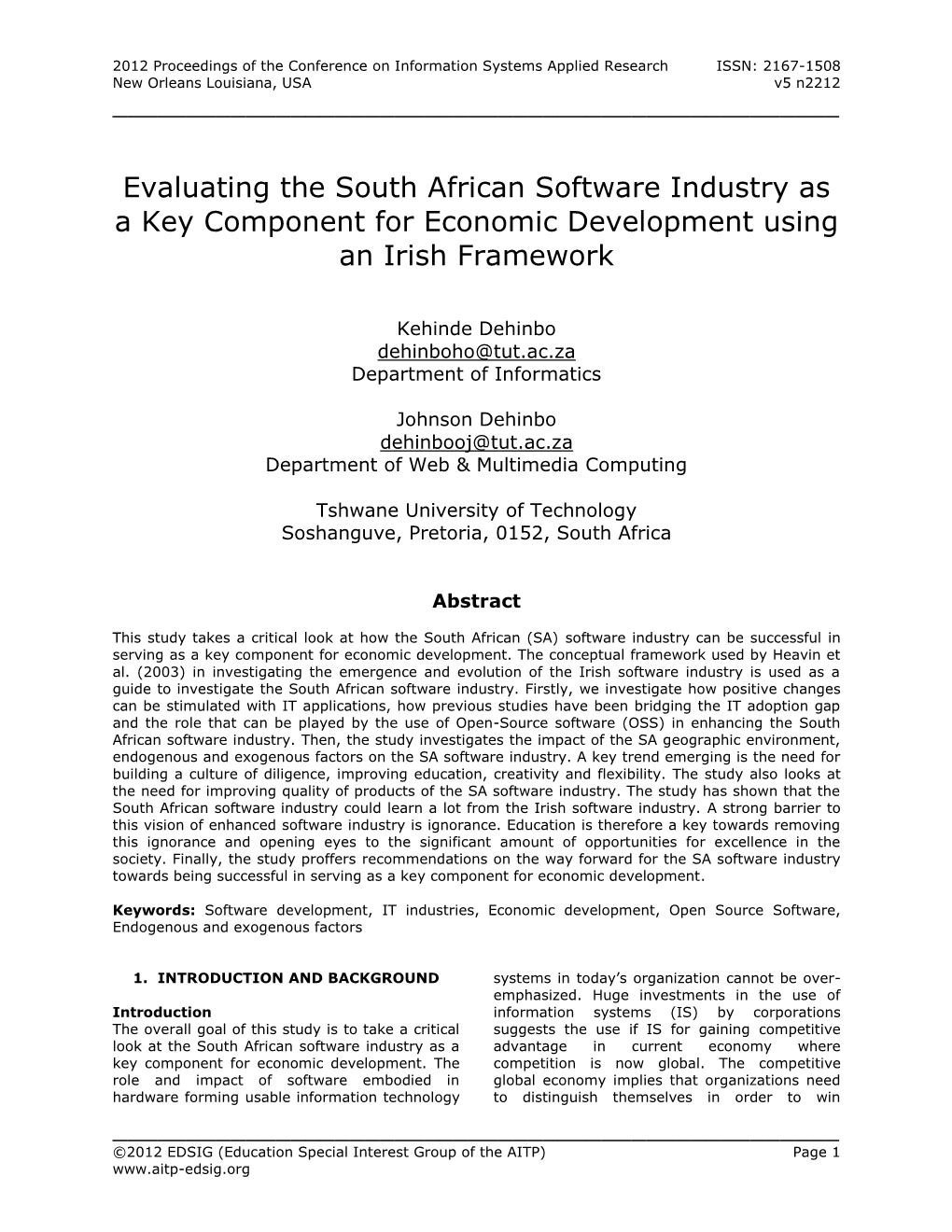 Evaluating the South African Software Industry As a Key Component for Economic Development Using an Irish Framework