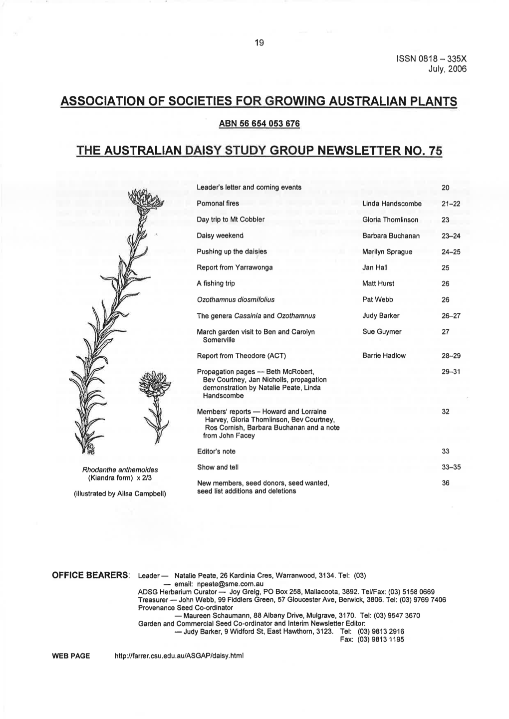 Association of Societies for Growing Australian Plants the Australian Daisy Study Group Newsletter No. 75