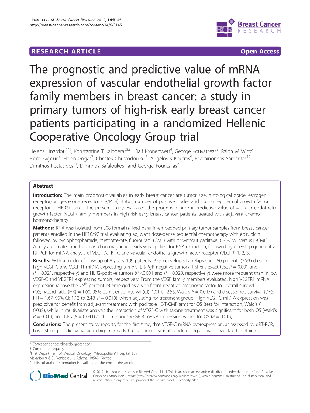 The Prognostic and Predictive Value of Mrna Expression of Vascular