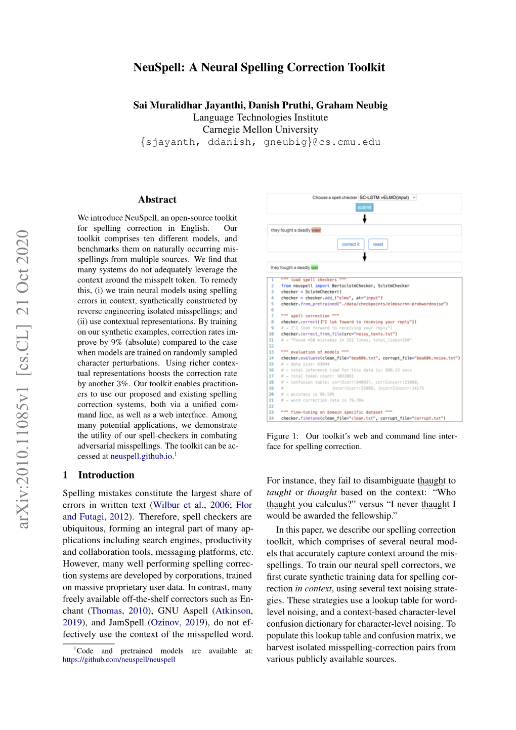 Neuspell: a Neural Spelling Correction Toolkit