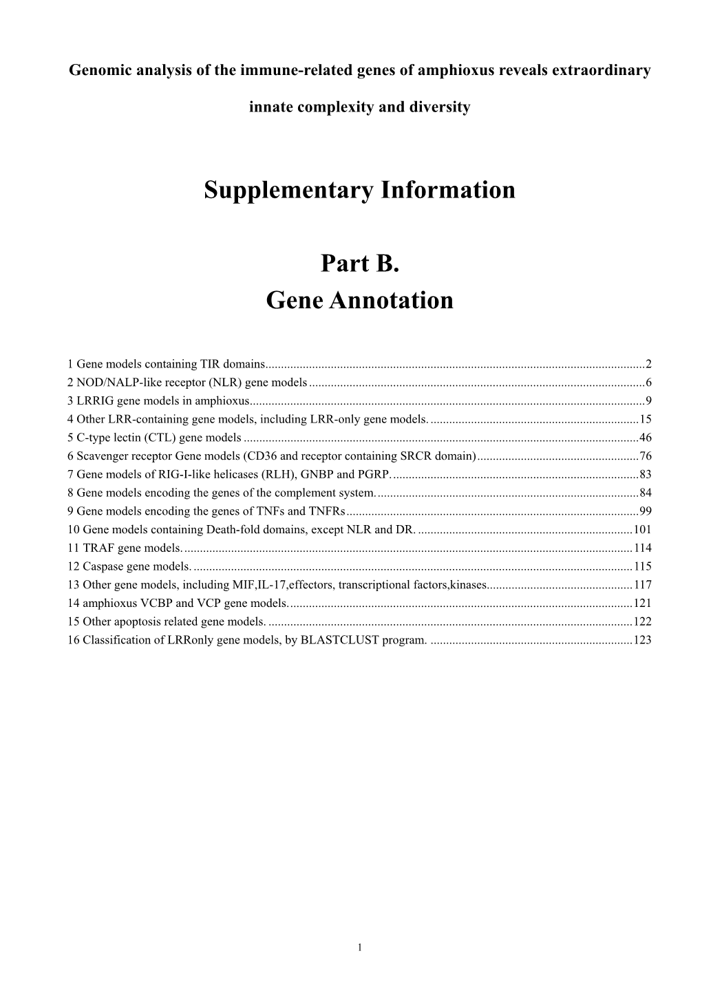 Supplementary Information Part B. Gene Annotation